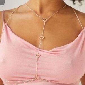 Urban Outfitters Gold Heart Rhinestone Body Chain